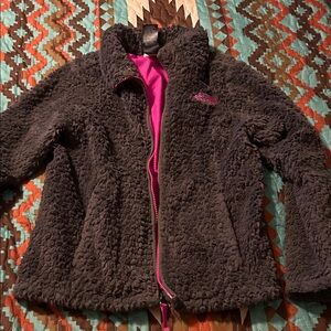 The North Face Kids Gray Fleece Jacket with Pink Accents